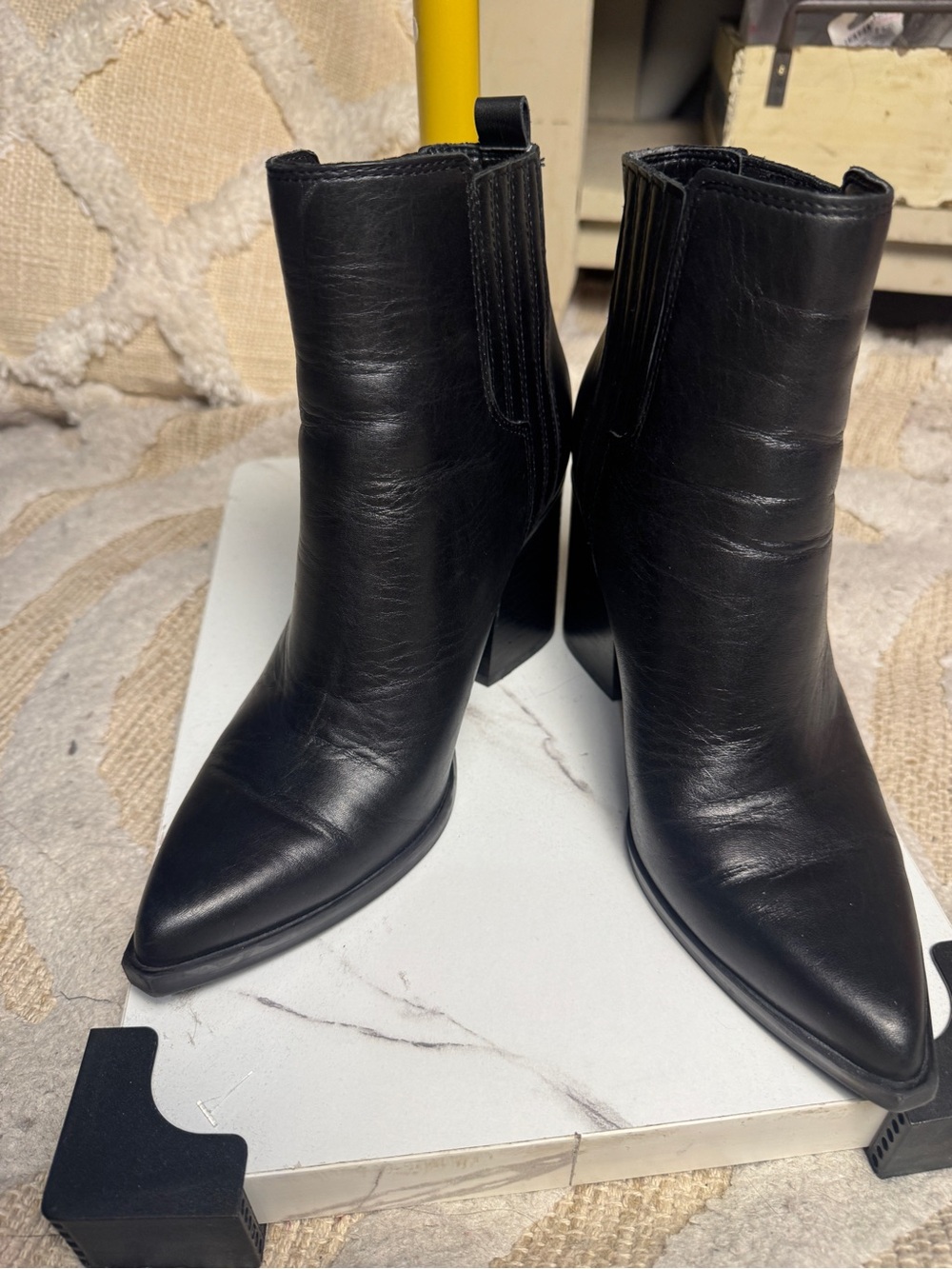 Marc Fisher Black Pointed-Toe Leather Ankle Booties